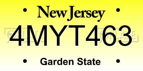 4MYT463 New Jersey License Plate