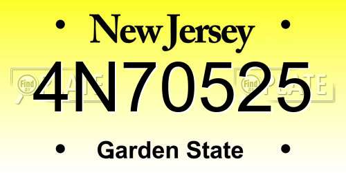 4N70525 New Jersey License Plate