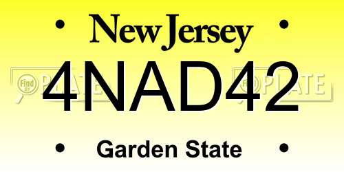 4NAD42 New Jersey License Plate