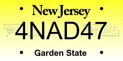 4NAD47 New Jersey License Plate