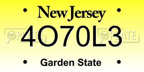 4O70L3 New Jersey License Plate