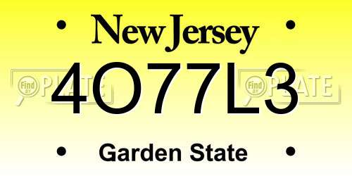 4O77L3 New Jersey License Plate