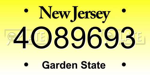 4O89693 New Jersey License Plate