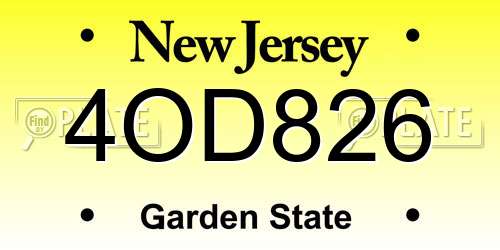 4OD826 New Jersey License Plate