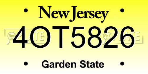 4OT5826 New Jersey License Plate