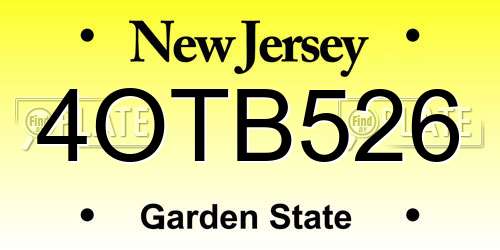 4OTB526 New Jersey License Plate