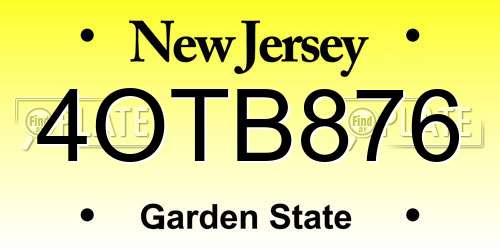 4OTB876 New Jersey License Plate