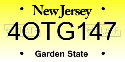 4OTG147 New Jersey License Plate