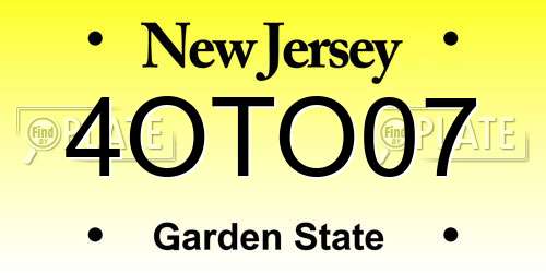 4OTO07 New Jersey License Plate