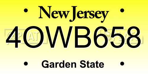 4OWB658 New Jersey License Plate