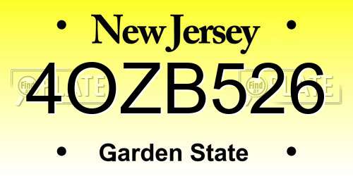 4OZB526 New Jersey License Plate