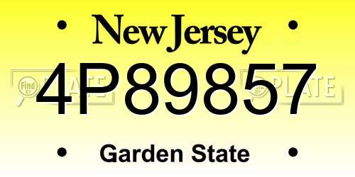 4P89857 New Jersey License Plate
