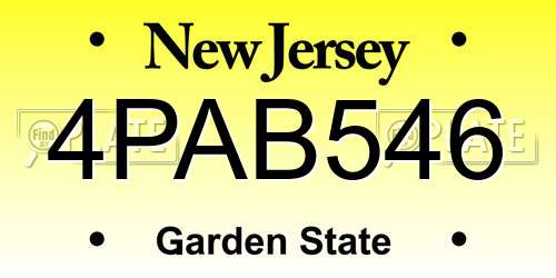 4PAB546 New Jersey License Plate