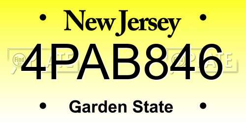 4PAB846 New Jersey License Plate