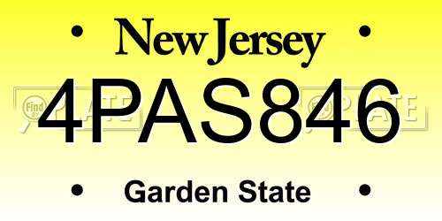 4PAS846 New Jersey License Plate