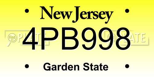 4PB998 New Jersey License Plate
