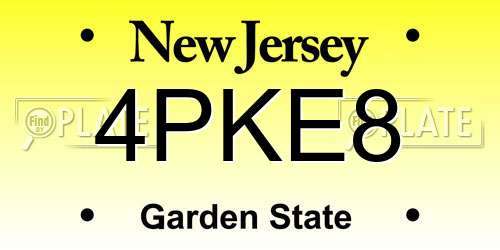 4PKE8 New Jersey License Plate