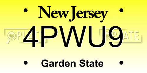 4PWU9 New Jersey License Plate