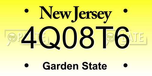 4Q08T6 New Jersey License Plate