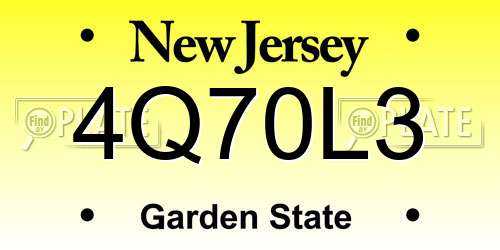 4Q70L3 New Jersey License Plate
