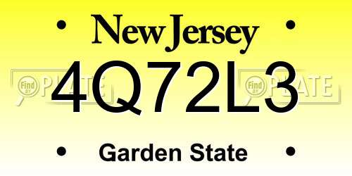 4Q72L3 New Jersey License Plate