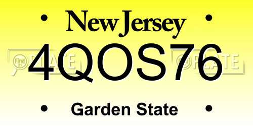 4QOS76 New Jersey License Plate