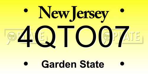 4QTO07 New Jersey License Plate