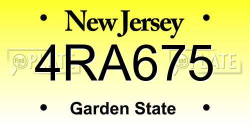 4RA675 New Jersey License Plate