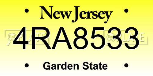 4RA8533 New Jersey License Plate