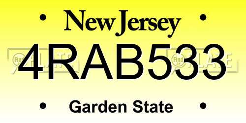 4RAB533 New Jersey License Plate