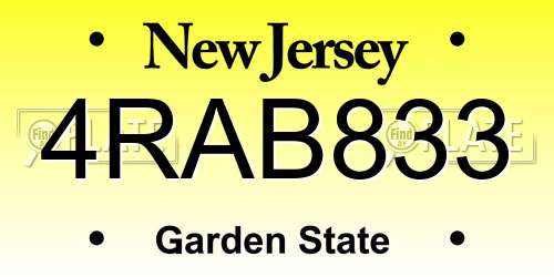 4RAB833 New Jersey License Plate