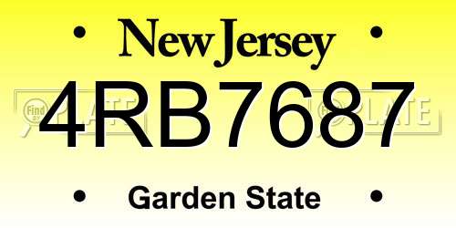 4RB7687 New Jersey License Plate