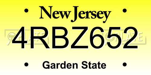 4RBZ652 New Jersey License Plate