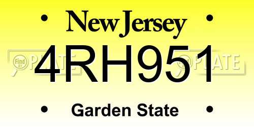 4RH951 New Jersey License Plate