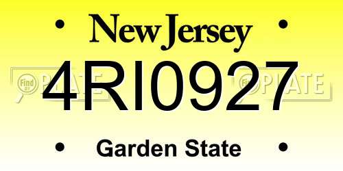 4RI0927 New Jersey License Plate