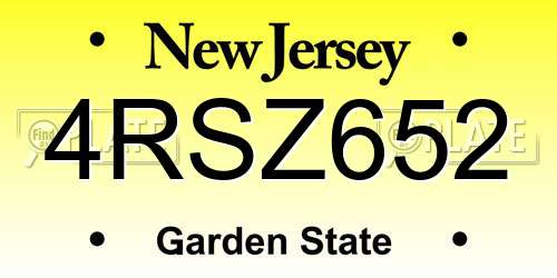 4RSZ652 New Jersey License Plate