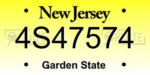 4S47574 New Jersey License Plate