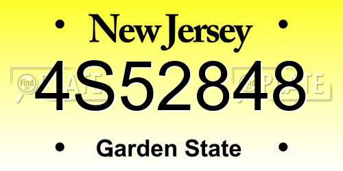 4S52848 New Jersey License Plate