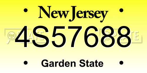4S57688 New Jersey License Plate