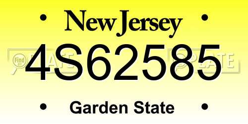 4S62585 New Jersey License Plate