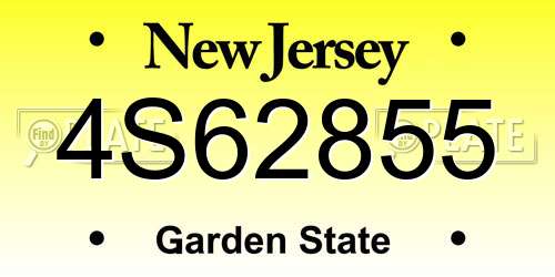 4S62855 New Jersey License Plate