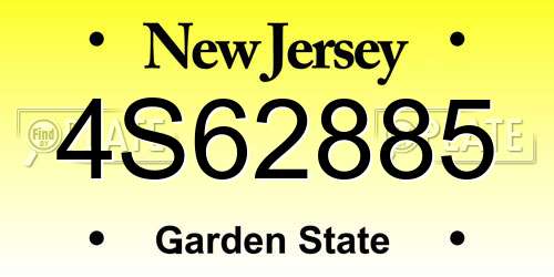 4S62885 New Jersey License Plate
