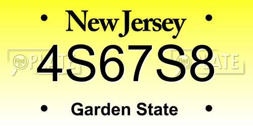 4S67S8 New Jersey License Plate