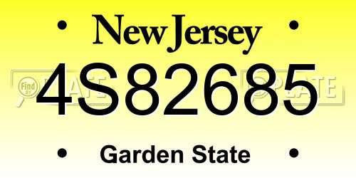 4S82685 New Jersey License Plate