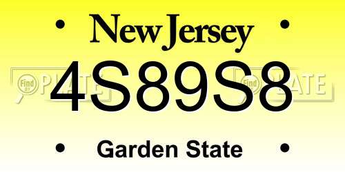 4S89S8 New Jersey License Plate