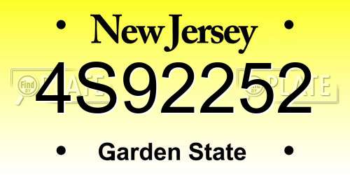 4S92252 New Jersey License Plate