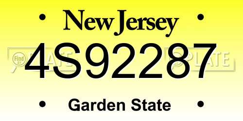 4S92287 New Jersey License Plate