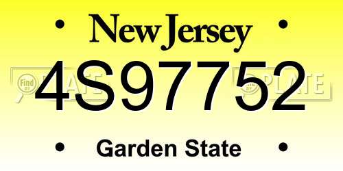 4S97752 New Jersey License Plate