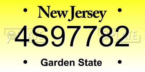 4S97782 New Jersey License Plate