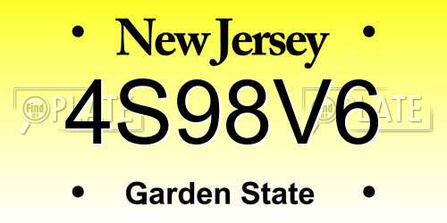 4S98V6 New Jersey License Plate